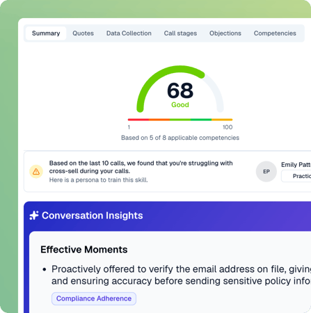 Live Call AI Agent scoring a real call and surfacing conversation insights