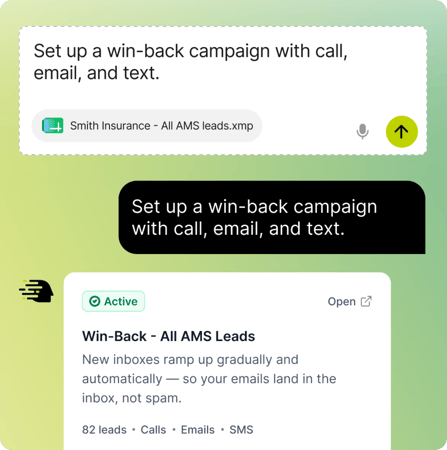 Outbound AI Agent setting up a win-back campaign across call, email and text