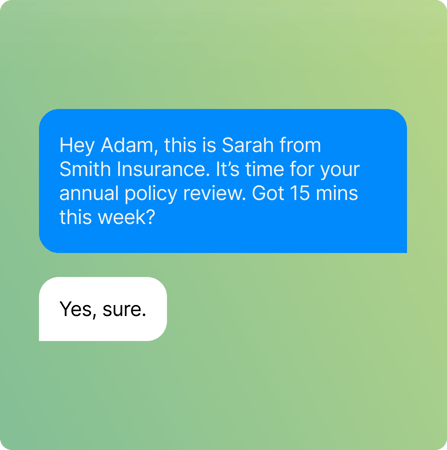 Retention AI Agent booking an annual policy review by text