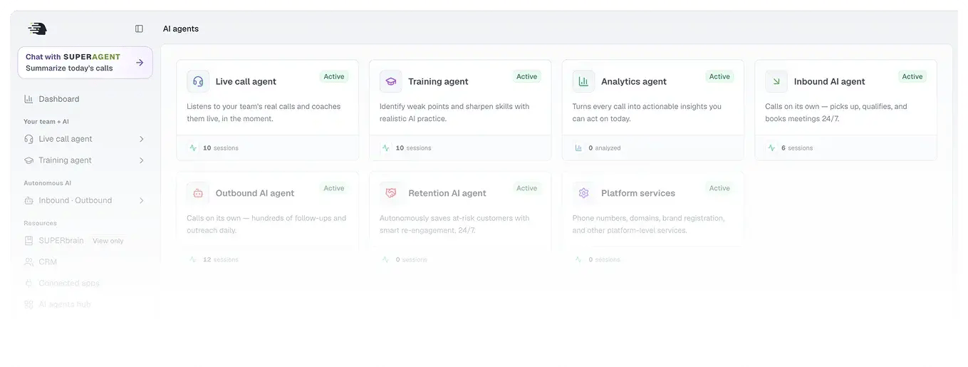 SUPERAGENT AI agents dashboard