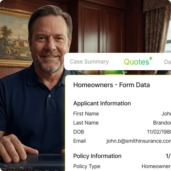 Quoting AI Agent interface showing form automation