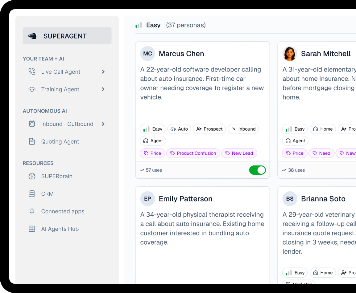 Training Agent roleplay session against an AI customer persona