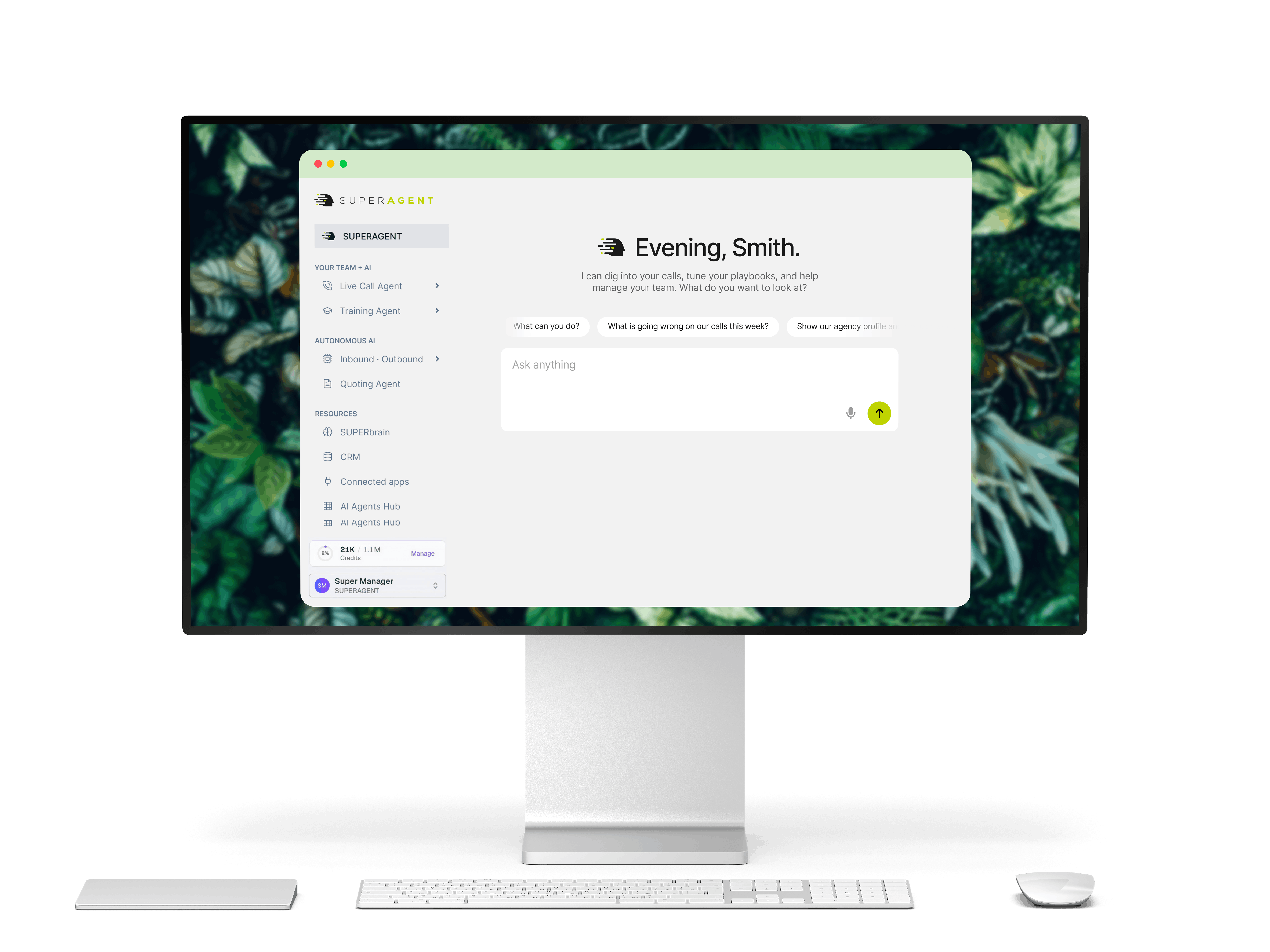 SUPERAGENT 3.0 chat on a desktop monitor