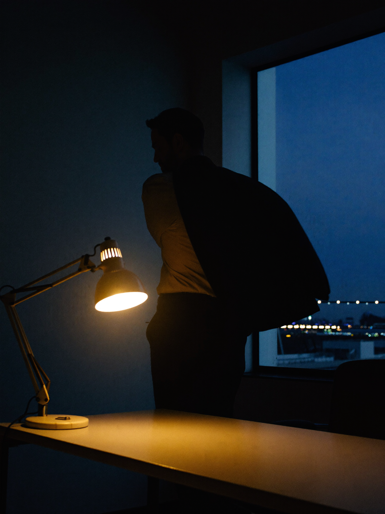 An office at golden hour after closing