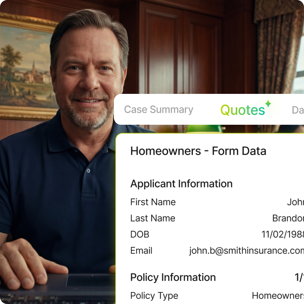 Quoting AI Agent interface showing form automation