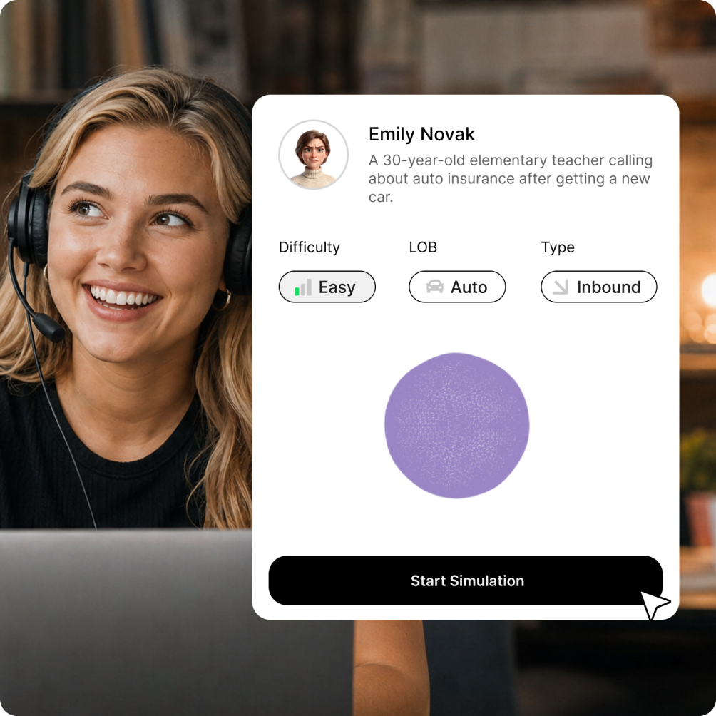 Training AI Agent interface showing rep coaching dashboard